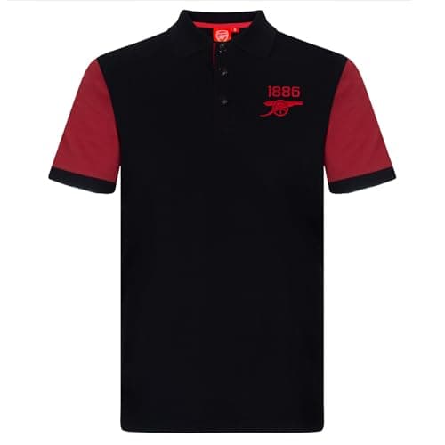 Image of Arsenal FC Official Football Gift Mens Contrast Sleeve Polo Shirt Black XXL