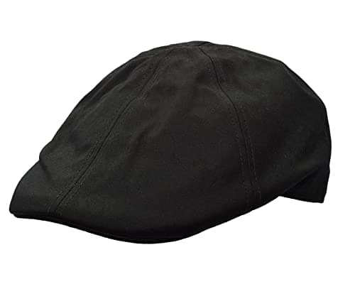 Image of WALKER AND HAWKES - Premium Olive British Wax 6-Panel Bernard Duckbill Waterpoof Flat Cap Unisex - Black - X-Large (60cm)