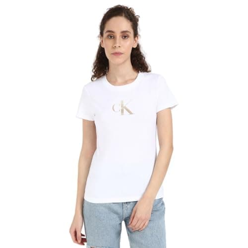Image of Calvin Klein Women’s Gradient Short Sleeve Slim Fit T-Shirt, White (Bright White), XXS