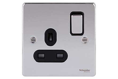 Image of Schneider Electric GU3510BPC Ultimate Low Profile Polished Chrome Black Insert 1 Gang 13A Switched Socket