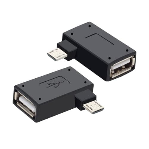 Image of 2Pcs Left and Right Micro USB OTG Adapters, 90-degree Host Adapter with Power Port, Compatible with Fire Stick, Rii, Nintendo, Logitech Keyboards, Smartphones and Tablets