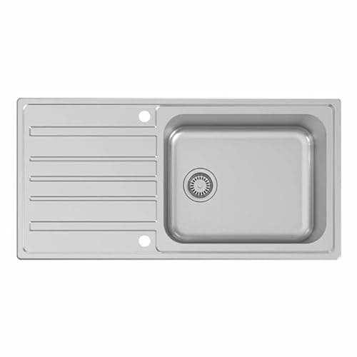 Image of Lussena® 1000 x 500mm Stainless Steel Kitchen Sink Single One 1.0 Bowl Inset Drop in Installation, Left Hand Drainer, 18/8 Grade Steel Sinks, Free Basket Strainer Waste