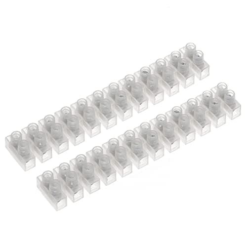 Image of AUKENIEN 30A Electrical Connector Blocks 30 Amp 12 Way White Terminal Block Strip Electric Wire Connectors Choc Blocks Connecting for Wiring Cable (Pack of 2)