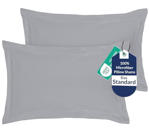 Image of Royale Linens Pillow Shams 2 Pack Standard Size 20x26 Inch - 1800 Microfiber - Bed Pillow Shams, Wrinkle Resistant Super Soft and Cozy - Back Overlap Closure - Oxford Pillowcase (Standard, Silver)