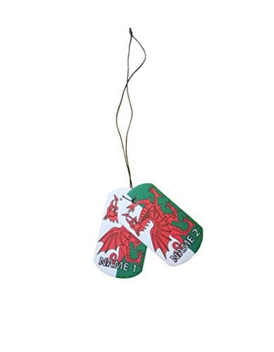 Image of Personalised Wales Dog Tag Car Air Freshener (Custom Birthday/Flag Patriotic/Fun Xmas Christmas Stocking Filler/Secret Santa/Unique Novelty Scented Gift)