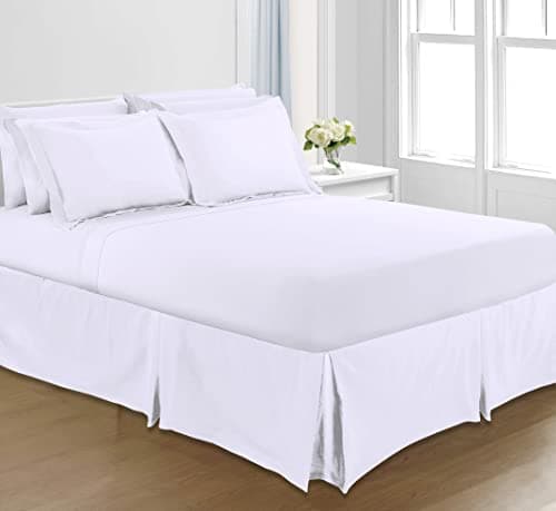 Image of Sapphire Collection PLAIN DYED POLY COTTON PLEATED PLATFORM BASE VALANCE SHEETS (Super King, White)