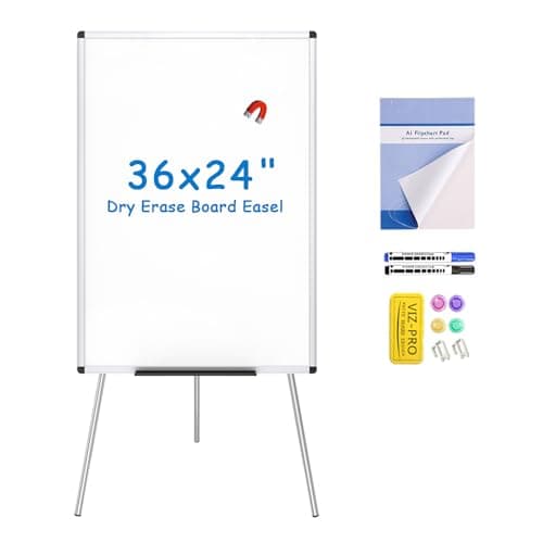 Image of VIZ-PRO Magnetic Whiteboard Easel, 90 x 60 cm, Portable Dry Erase Board Height Adjustable for School Office and Home