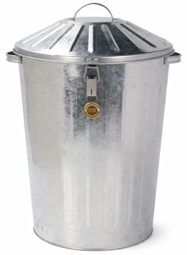 Image of Muddy Hands 60 Litre Galvanised Metal Bin with Clasp Locking Lid - Heavy Duty Outdoor Dustbin, Rust Resistant Steel, Animal Proof Garden & Household Waste Bin