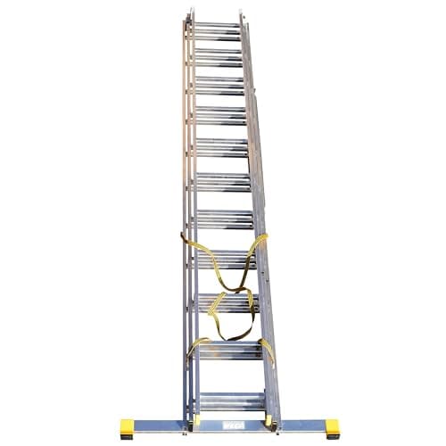 Image of Trade Master Pro® 3 Section Extension Ladder | Auto Locking Clips | Aluminium | Anti Slip Stabiliser bar | Massive 150kg Weight Rating | EN131 Pro Certified | Size: 7.11m