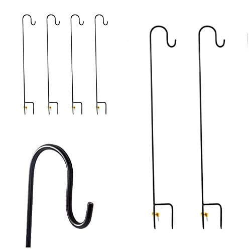 Image of Dipamkar Set of 4 Full Assembly Metal Shepherd Crook Hooks Garden Stakes for Bird Feeder Mason Jars Light Lanterns Planters