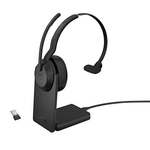 Image of Jabra Evolve2 55 Mono Wireless Headset with Charging Stand, Air Comfort Technology, Noise-cancelling Mics, and Active Noise Cancellation - MS Teams Certified, Works with Other Platforms - Black