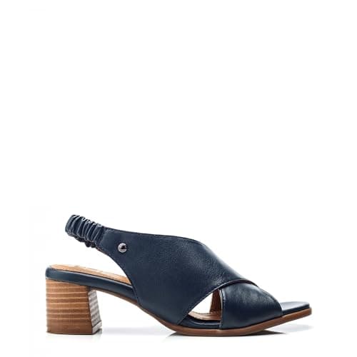 Image of Moda in Pelle Women's Prinia Navy Leather Block Heeled Sandals 6