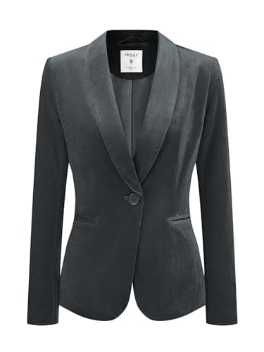 Image of Allegra K Women's Office Coat Solid Shawl Collar 1 Button Velvet Blazer Medium Dark Grey