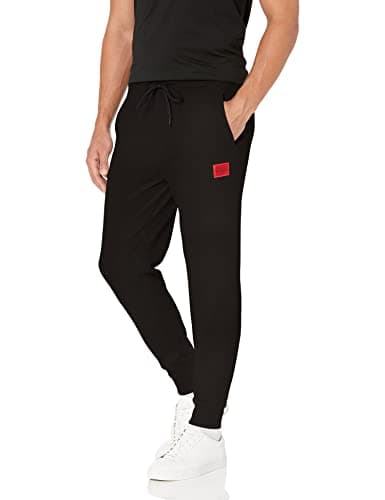 Image of HUGO Men's Regular Fit Square Logo Jersey Drawstring Joggers Sweatpants, Raven Black, Medium