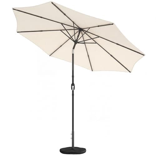Image of Outsunny 2.7 m Garden Parasol Umbrella with Cross Base and Sandbag, Retractable Ribs, Outdoor Table Market Patio Umbrella Sun Shade with 30 Degree Tilt and Crank, Vent, Cream White
