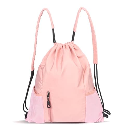 Image of Bomiclss Drawstring Backpack Waterproof Swim Bags, Sports Gym Sackpack with Mesh Pockets, Large Capacity Drawstring Shoulder Bag for School Sports Swimming Gym Travel (Pink)
