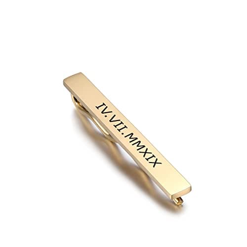 Image of INBLUE Tie Clips for Men Personalized Gold Black Silver Tie Bar Stainless Steel Engraved Name Anniversary Wedding Business Meeting Gift Ideas for Father Groom Groomsmen Pin