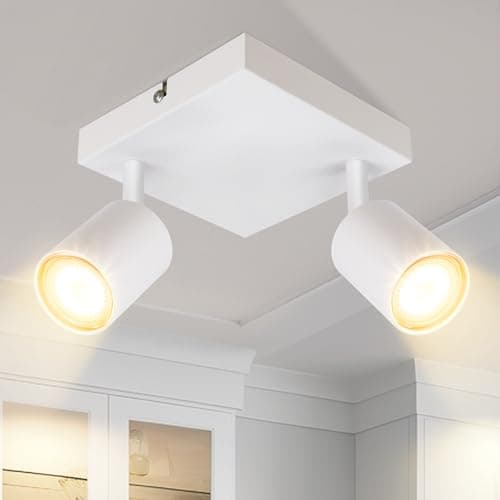 Image of ZMH Ceiling Spotlight 2 Bulbs White – GU10 Ceiling Spotlights Modern Metal Corridor Lamp Corridor Lamp 330° Swivel Ceiling Spotlight for Kitchen (Without Bulb)
