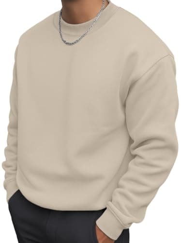 Image of PrinStory Sweatshirt For Men UK Cotton Round Neck Jumper Warm Long Sleeve Pullover Sweater With Ribbed Hem (Beige, XL)