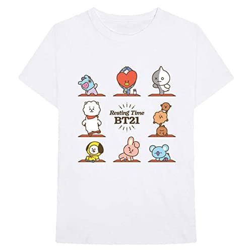 Image of BT21 BTS Kpop Unisex Cotton Crew Neck Short Sleeves Tee Shirt, Resting Time White, Medium