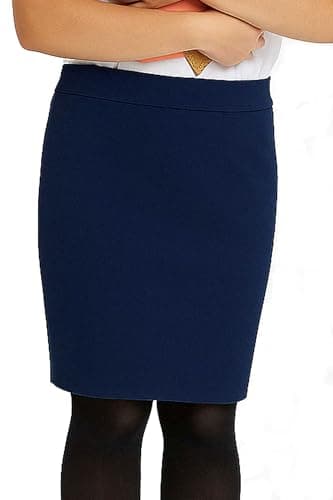 Image of Oh! Pretty Girls School Skirt Kids Pencil Knee Length Uniform Skirt High Elasticated Waist Multiple Colours Ages 5-13 (Navy, 11-12 Years)
