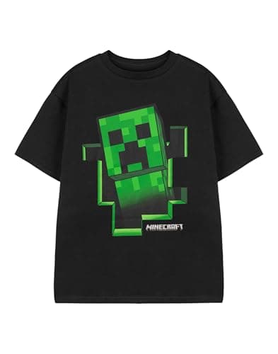Image of Minecraft T-Shirt for Boys | Kids Creeper Inside Gamer Gifts Merchandise | Childrens Short Sleeve Black Top 13-14 Years