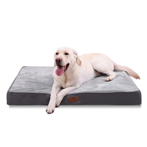 Image of Jaspuriea Large Orthopedic Dog Beds Washable with Waterproof Removable Cover, Extra Large Dog Bed with Anti-Slip Bottom, Deluxe Flannel Comfy Dog Crate Mattress, Grey, 105x70x10cm