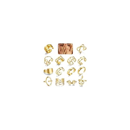 Image of LOLIAS 14Pcs Chunky Gold Rings for Women Stainless Steels Adjustable Stacking Rings Sets Thick Waterproof Braided Twisted Trendy Knuckle Thumb Finger Ring Gold Jewelry for Women