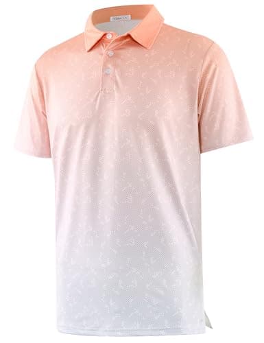 Image of APTRO Men’s Golf Polo Shirts for Men Adult Summer Quick Dry T Shirts Short Sleeve Golf Tops Printed Lightweight Shirts Gradient Orange PL038 XL