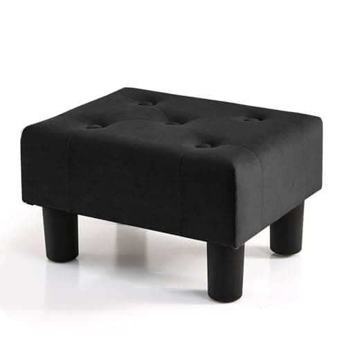 Image of BRIAN & DANY Small Foot Stool, Velvet Footstool with Legs, Footstools for Living Room, Ottoman Footrest Extra Seating for Entryway, Black