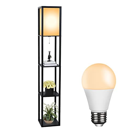 Image of PULUOMIS Floor Lamp with Shelves, 3 Tier Storage Standing Lamp with 8W LED Bulb, Modern Shelf Floor Lamp for Living Room and Bedroom, Black