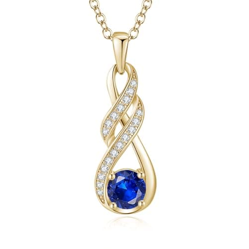 Image of LOCIBLO September Birthstone Necklaces for Women 925 Sterling Silver Infinity Pendant 18K Gold Plated Blue Created Sapphire Necklace Jewellery for Her, 16"+2"