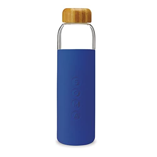 Image of Soma Glass Water Bottle with Non-Slip Silicone Handle & Sleeve, Natural Bamboo Screw Cap, and Leak-Proof Design - Reusable, Refillable, BPA-Free, Eco-Friendly Alternative - Sapphire, 480 ml