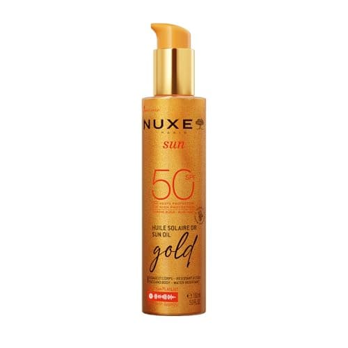 Image of Nuxe Sun Gold Tanning Sun Oil SPF50 150ml, Protective Sun Oil, Shields Face & Body from UVA/UVB & Blue Light, Prevents Dark Spots & Signs of Ageing, Water-Resistant Formula