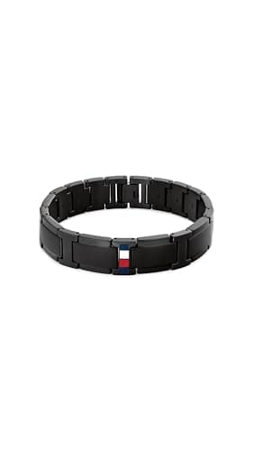 Image of Tommy Hilfiger Jewelry Men's Link Bracelet in Black Stainless Steel with the Iconic Flag - 2790659