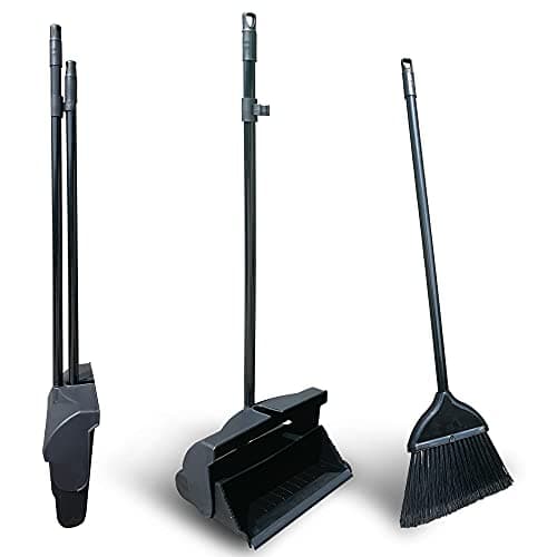 Image of Long Handled Dustpan and Brush Set, Self-Closing Lid Upright Large Dustpan and Soft Broom Indoor Both with Strong Metal Handle − Tall Dustpan and Brush Set by The Dustpan and Brush Store