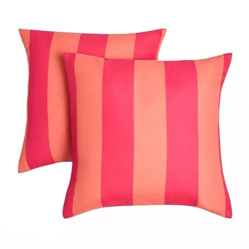 Image of OHS Outdoor Cushions Waterproof Decorative Stripe Cushion Covers 45 x 45 Set of 2 Super Soft Patio Garden Cushions Home Decor Throw Pillow Covers with Invisible Zipper, Orange/Pink