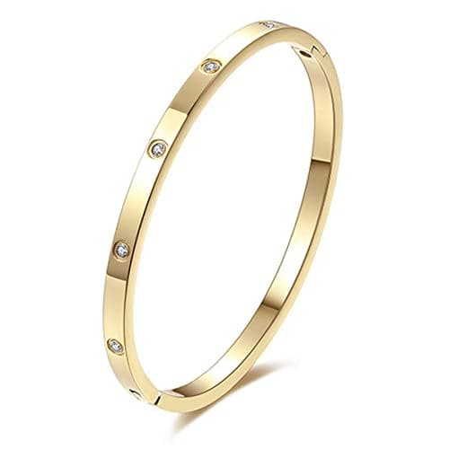 Image of CCAIPU Bracelet for Women, 18K Gold Plated Crystal Bangle Cubic Zirconia Titanium Steel 4MM Bracelet Jewellery Gifts for Ladies Girls (A-Gold)