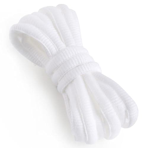 Image of VSUDO 115 cm Oval White Trainer Laces, Half Round White Shoe Laces for Trainers, Oval Sport Running Shoelaces for Sneakers, Athletic Basketball Shoelaces (1 Pair-White-115cm)