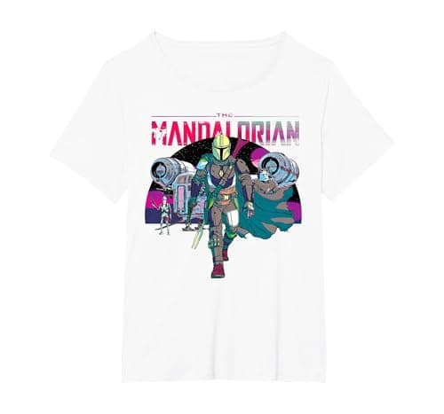 Image of Star Wars The Mandalorian IG-88 Neon Poster T-Shirt, Women's Plus, White, 5X