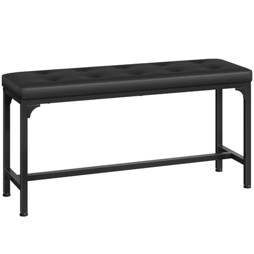 Image of HOOBRO Upholstered Dining Bench with H-Frame, 140kg Capacity, for Entryway Hallway, Modern Button-Tufted PU Leather Seat for Dining Room, Kitchen, Bedroom, Easy Assembly, Black EBK34CD01