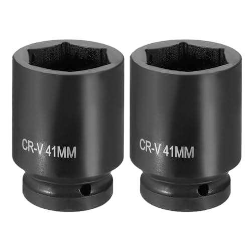 Image of sourcing map 2pcs 6 Point Impact Socket 1" Drive 41mm Metric Socket CR-V Steel Spindle Axle Hex Sockets for Machine Shaft Nuts Bolts Repair, Black