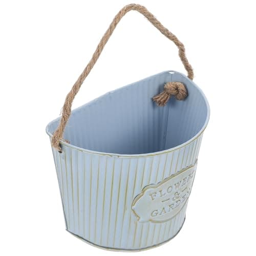 Image of jojofuny Vintage Blue Metal Wall Planter Hanging Flowerpot Half-circle Iron Succulent Wall Pot for Garden Balcony Outdoor Use