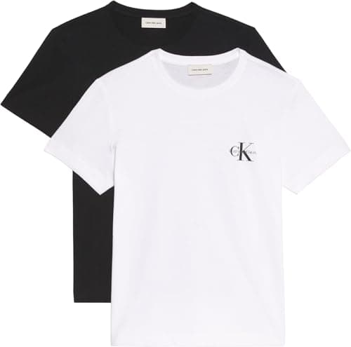 Image of Calvin Klein Women’s 2 Pack Short Sleeve Round Neck Logo T-Shirts, Multicolor (Black/Brilliant White), M