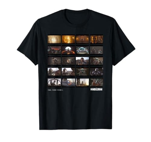 Image of Star Wars The Mandalorian Grogu Mando and Cara Dune Stills T-Shirt