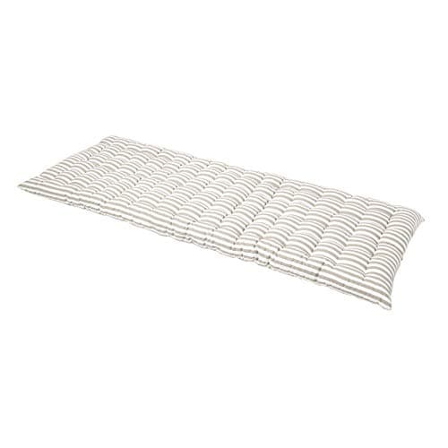 Image of HOMESCAPES Grey & White Stripe Garden Bench Cushion 3 Seater Seat Pad for Patio Furniture Kitchen or Dining Bench Indoor & Outdoor Use Comfortable 100% Cotton Thick Cushion 143 cm Wide