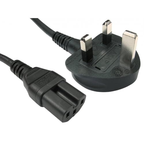Image of ShaniTech C15 Kettle Power Supply Adapter Cord Mains Cable Lead UK Plug with Notch IEC Socket Hot Conditioned for Cisco Switches PC Monitor Server etc 2M