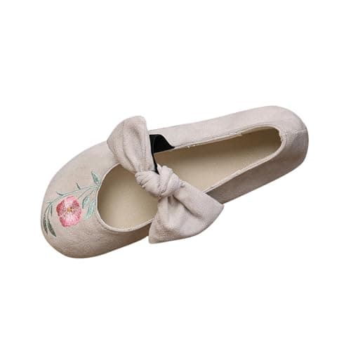 Image of Women Loafers Flat Shoes Clearance,Ladies Fashion Casual Summer New Embroidered Bow Ethnic Style Slip-on Lightweight Work Loafer Mom Shoe,for Outdoor Walking Traveling Hiking,UK Size 3.5-7.5