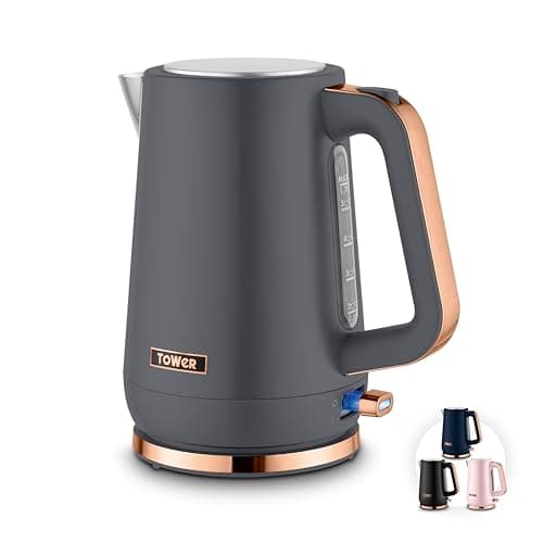 Image of Tower Cavaletto 1.7L Jug Kettle with 3KW Rapid Boil, 360° Swivel Base, Removable Filter, Water Gauge, Illuminated Switch, Grey & Rose Gold, T10100RGG
