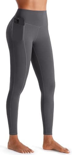 Image of JOYSPELS Women's Gym Leggings with Pockets - High Waisted Tummy Control Full Length Yoga Pants for Workout, Running, Daily Leisure Grey M